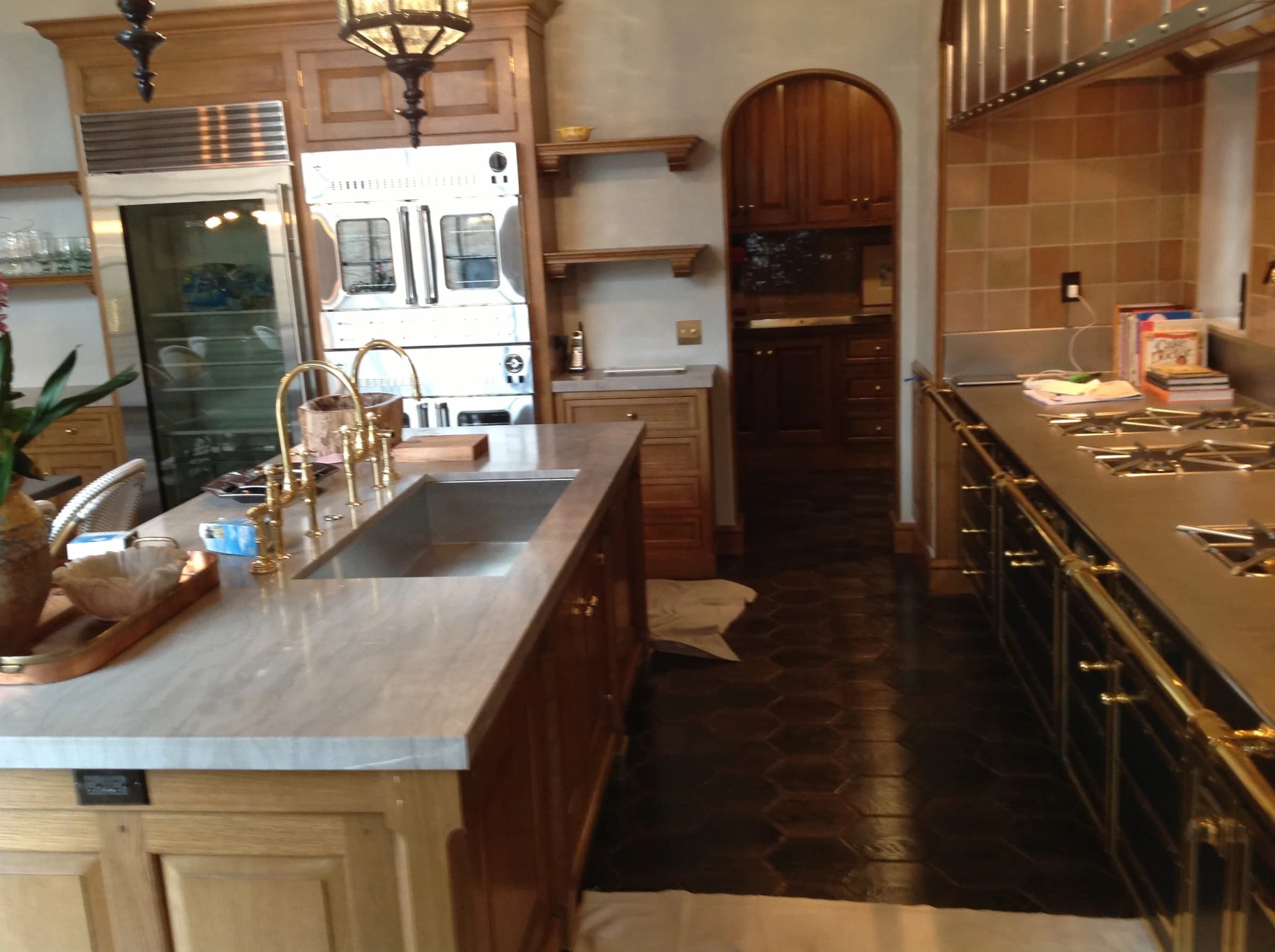 Dark hexagonal parquet in a Lincoln Park townhouse kitchen